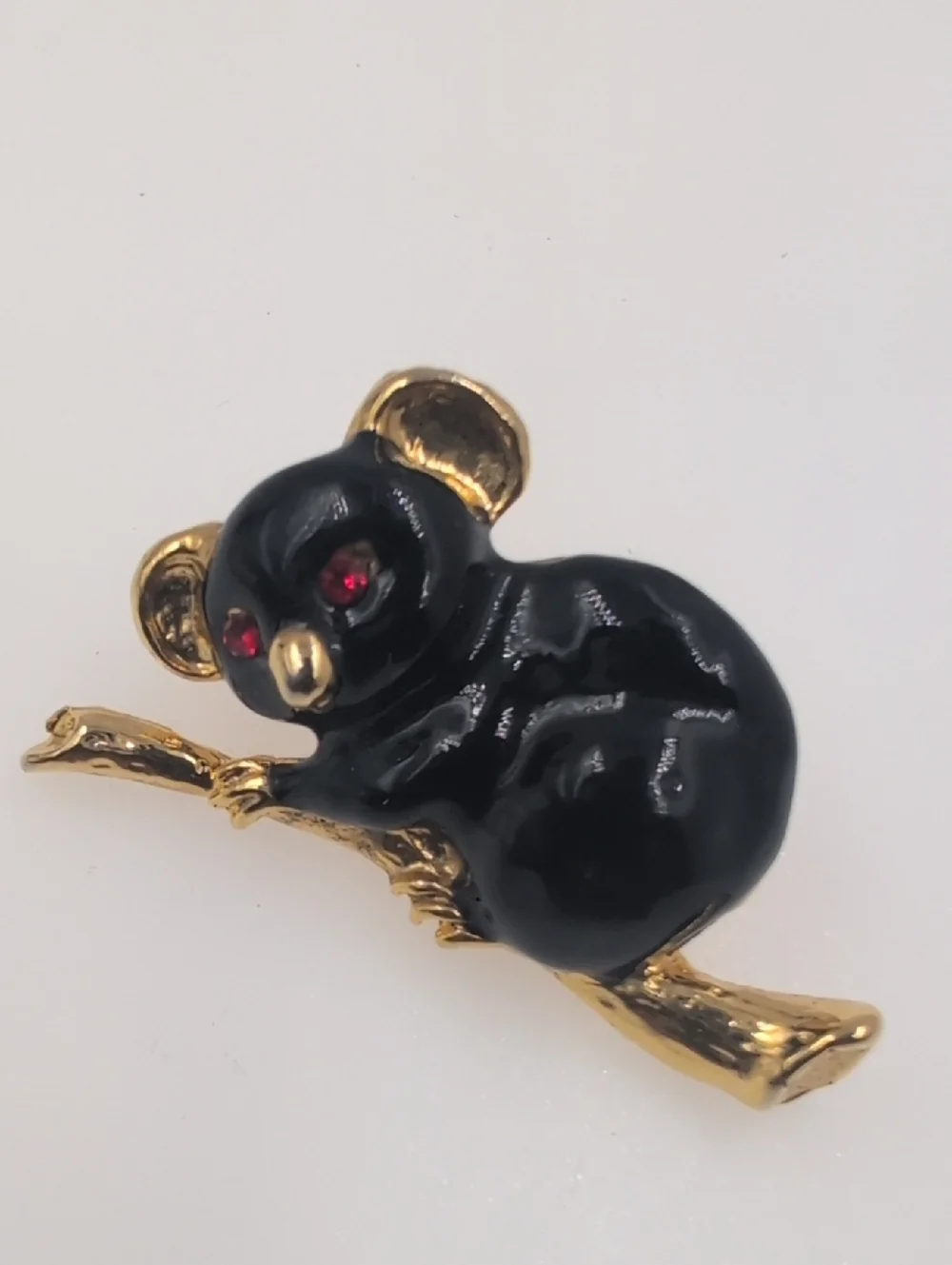 Gold-Tone Black Koala Brooch with Red Eyes - Women Jewelry Brooches